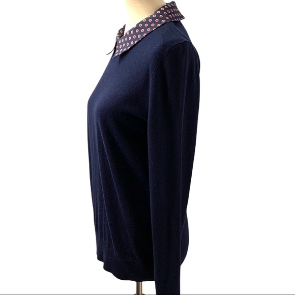 1901 Navy Snap On Collar Cotton Blend Sweater - Picture 3 of 10